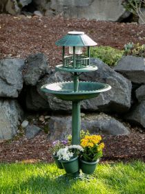 Verdigris Garden Centerpiece Bird Bath Planter with LED Light - Outdoor Decor for Garden and Patio