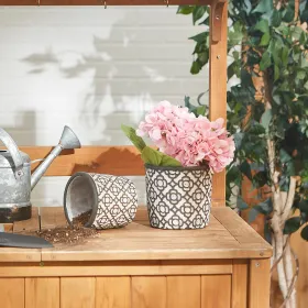 Set of 2 Dark Gray Lattice Cement Flower Pots - Stylish Home Decor for Indoor and Outdoor Use