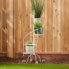 Modern White Spiral Plant Stand Showcase - Stylish Indoor Plant Display Stand