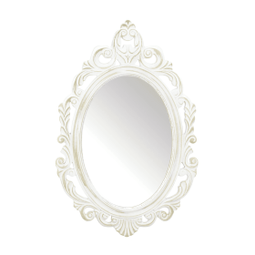 Antiqued White Wall Mirror - Vintage Distressed Finish for Classic Home Decor
