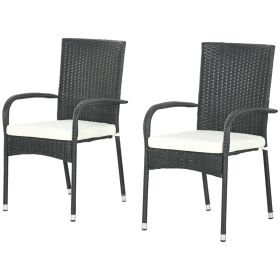 Outsunny Stackable Rattan Outdoor Dining Chair with Cushions Cream White Patio Comfort