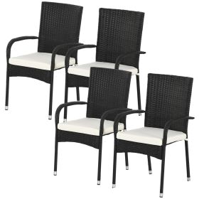 Outsunny Modern Outdoor Seating: 4-Pack Rattan Chairs with Cushions for Patio Elegance, Black
