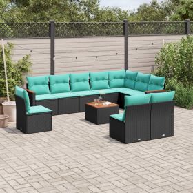 11 Piece Patio Sofa Set with Cushions Black Poly Rattan