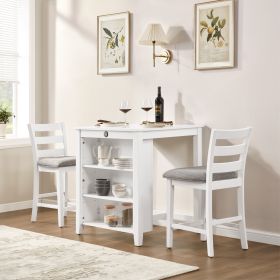 36" Modern Dining Table Set for 2 with Charging Station & 3-Tier Adjustable Storage | Space-Saving Kitchen Set with Upholstered Chairs for Small