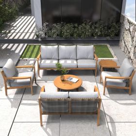 Direct Wicker 6-Piece Patio Conversation Set with Cushions and Coffee Table, Solid Acacia Wood Outdoor Sectional Sofa