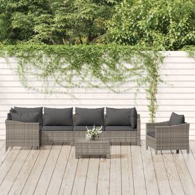 7 Piece Patio Lounge Set with Cushions Gray Poly Rattan