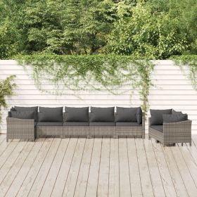 8 Piece Patio Lounge Set with Cushions Gray Poly Rattan