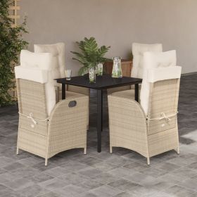 5 Piece Patio Dining Set with Cushions Beige Poly Rattan
