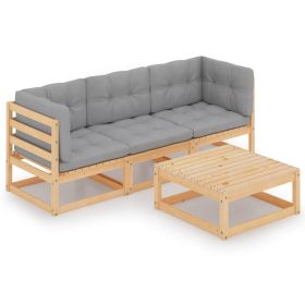 4 Piece Patio Lounge Set with Cushions Solid Wood Pine