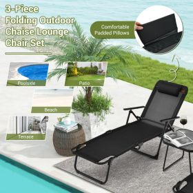 3 Pieces Patio Folding Chaise Lounge Set with PVC Tabletop