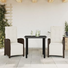 3 Piece Bistro Set with Cushions Brown Poly Rattan