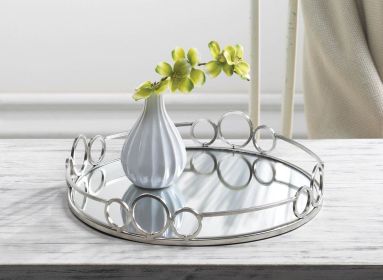 SILVER CIRCLES MIRRORED TRAY