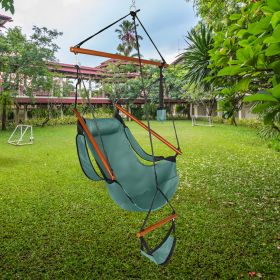 Oxford Cloth Hardwood With Cup Holder Wooden Stick Perforated Green Courtyard Oxford Cloth Hanging Chair (Color: green)