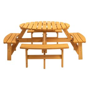 Wooden Picnic Table, Outdoor Camping Table With Seats, With 4 Built-in Benches, - Natural Color (Option: Natural color)