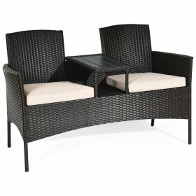Modern Patio Set with Built-in Coffee Table and Cushions (Color: beige)