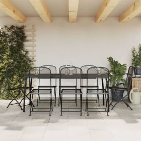 9 Piece Patio Dining Set Anthracite Metal Mesh (Color: Anthracite)
