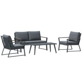 4 Piece Patio Furniture Set, Aluminum Conversation Set, Outdoor Garden Sofa Set with Armchairs, Loveseat, Center Coffee Table and Cushions, Dark (Color: as Pic)