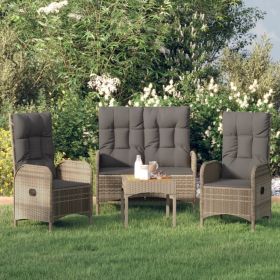 3 Piece Patio Dining Set with Cushions Gray Poly Rattan (Color: Gray)